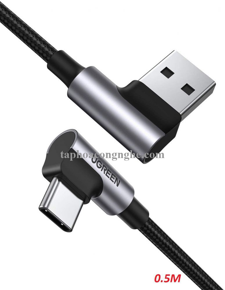 Ugreen 20855 0.5M 2 đầu bẻ góc 90 độ cáp usb type C ra A mạ Nickel đầu bọc nhôm chống nhiễu US176 30020855